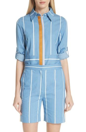 Women's Victoria, Victoria Beckham Ribbon Detail Stripe Shirt Us / 4 Uk - Blue