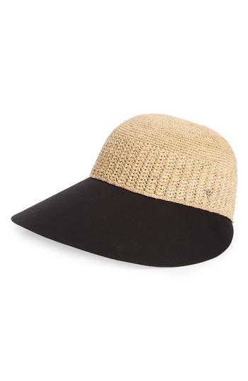 Women's Helen Kaminski Wide Peak Raffia & Cotton Cap - Beige
