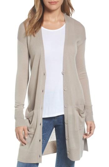 Women's Halogen Rib Knit Wool Blend Cardigan - Brown