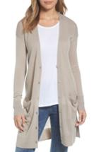 Women's Halogen Rib Knit Wool Blend Cardigan - Brown