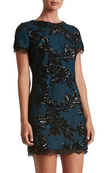 Women's Dress The Population Valerie Sequin Lace Sheath Dress - Blue/green