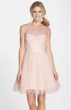 Women's Monique Lhuillier Bridesmaids Illusion Yoke Tulle Fit & Flare Dress