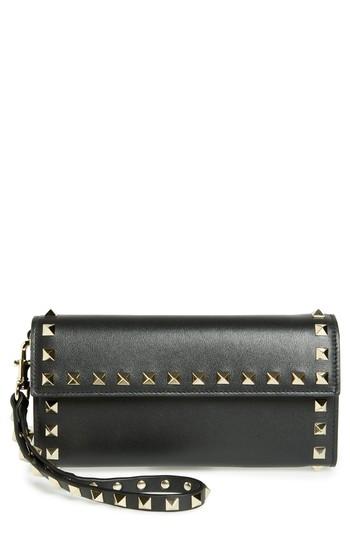 Women's Valentino Garavani Rockstud Flap Continental Wristlet Wallet - Black