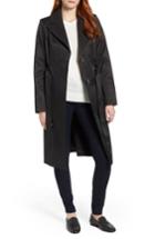 Women's Via Spiga Faux Leather Trim Trench Coat - Black