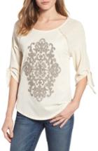 Women's Wit & Wisdom Embroidered Mesh Front Top - Beige