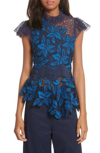 Women's Sea Mosaic Lace Peplum Top - Blue