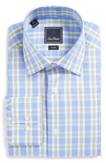 Men's David Donahue Trim Fit Plaid Dress Shirt .5 34/35 - Blue/green