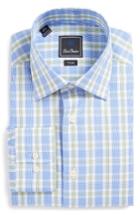 Men's David Donahue Trim Fit Plaid Dress Shirt .5 34/35 - Blue/green