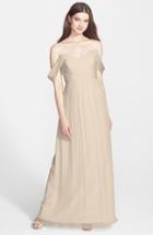 Women's Amsale Convertible Crinkled Silk Chiffon Gown - Beige