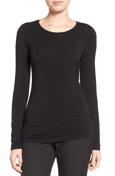 Women's Halogen Long Sleeve Modal Blend Tee, Size - Black