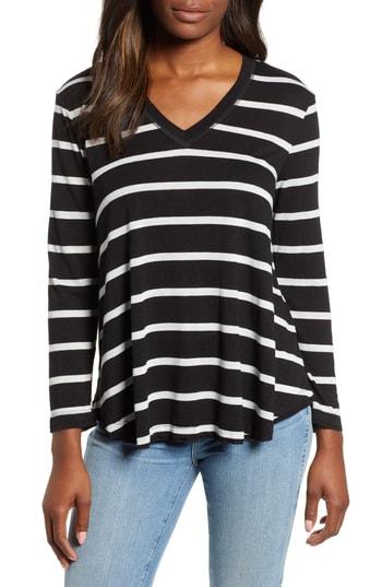 Women's Everleigh V-neck Striped Tunic Tee - Black
