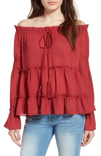 Women's Sun & Shadow Tiered Off The Shoulder Blouse - Red