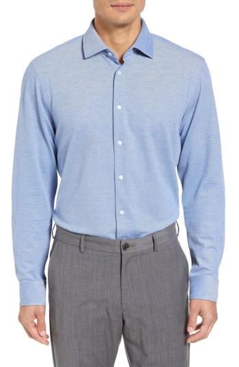 Men's Calibrate Trim Fit Knit Dress Shirt .5 34/35 - Blue