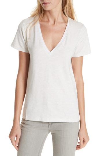 Women's Rag & Bone/jean Reily Deep V-neck Cotton Blend Tee, Size - Grey