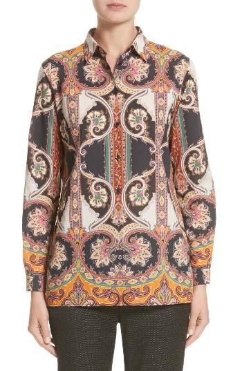 Women's Etro Suzani Print Cotton Shirt Us / 40 It - Black