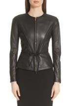 Women's Emporio Armani Leather Peplum Jacket Us / 38 It - Black