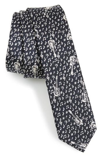 Men's The Kooples Guitar Print Silk Skinny Tie, Size - Black