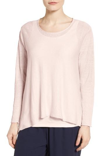Women's Eileen Fisher Organic Linen Blend Swing Sweater, Size - Coral