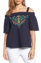 Women's Wit & Wisdom Embroidered Off The Shoulder Top - Blue
