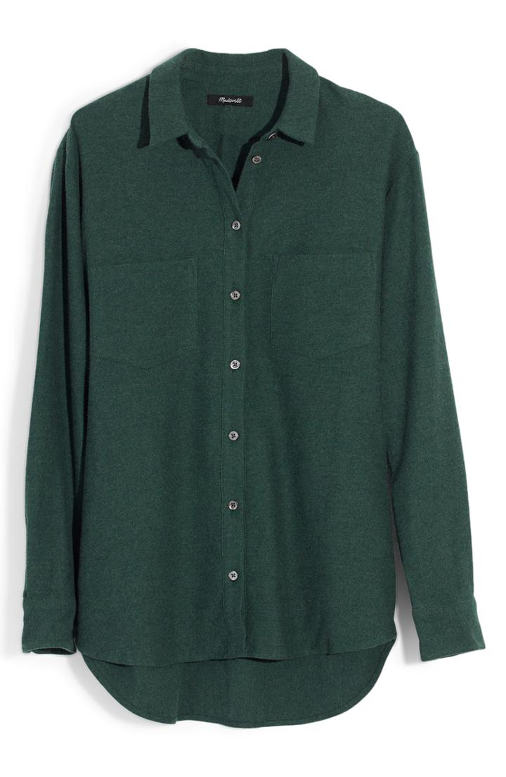 Women's Madewell Flannel Sunday Shirt, Size - Green