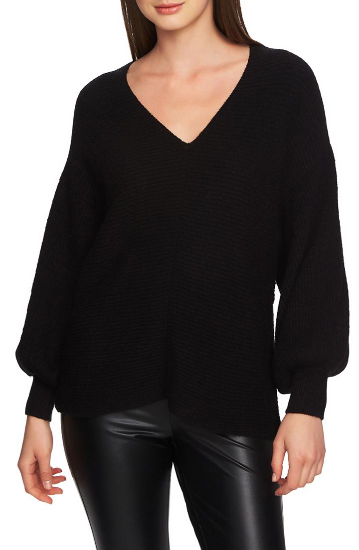 Women's 1.state Blouson Sleeve V-neck Sweater - Black