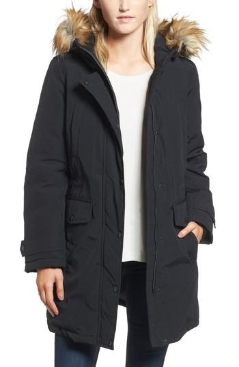 Women's Michael Michael Kors Missy Waterproof Anorak With Detachable Faux Fur Hood - Black