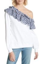 Women's Clu Gingham Ruffle One-shoulder Sweatshirt - White