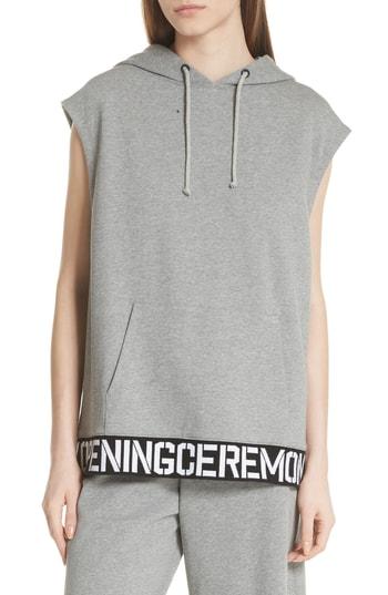 Women's Opening Ceremony Stencil Hem Sleeveless Hoodie - Grey