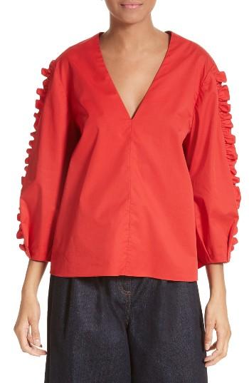 Women's Tibi Satin Poplin Ruffle Top - Red