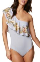 Women's O'neill Aloha Floral Ruffle One-piece Swimsuit - Grey