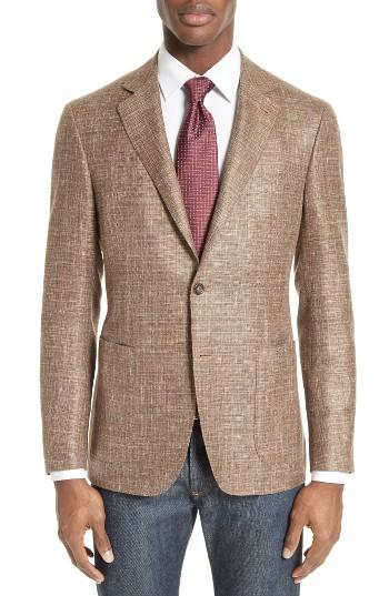 Men's Canali Kei Classic Fit Unconstructed Wool Blend Blazer L Eu - Brown