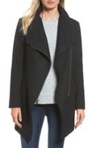 Women's Halogen Asymmetrical Zip Boiled Wool Blend Coat - Black