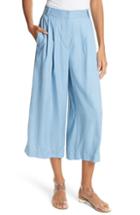 Women's Tibi Drape Chambray Pleated Crop Wide Leg Pants
