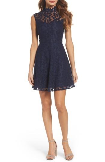 Women's Bb Dakota Embroidered Mesh Fit & Flare Dress - Blue
