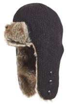 Women's Nirvanna Designs Earflap Hat With Faux Fur Trim - Black