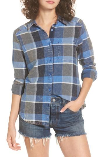 Women's Rvca Pops Cotton Plaid Shirt - Blue