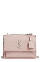 Saint Laurent 'medium Monogram Sunset' Croc Embossed Leather Shoulder Bag - Pink