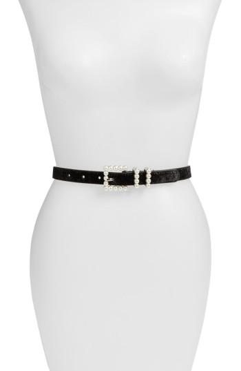 Women's Lodis Imitation Pearl Buckle Velvet Skinny Belt - Black
