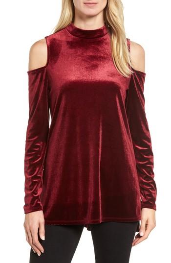 Women's Halogen Velvet Cold Shoulder Top - Burgundy