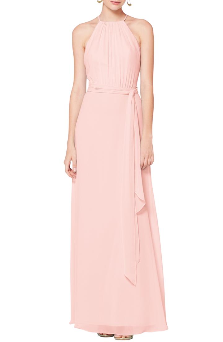 Women's #levkoff Halter Neck Tie Detail Chiffon Gown - Pink
