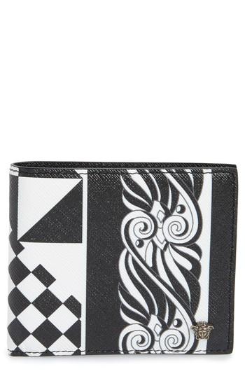 Men's Versace First Line Baroque Print Leather Wallet - Black