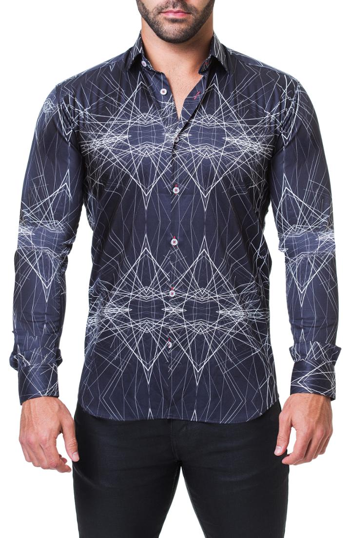 Men's Maceoo Fibonacci Pyramids Print Sport Shirt - Black