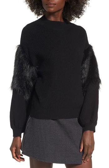 Women's Leith Faux Fur Sleeve Sweater, Size - Black