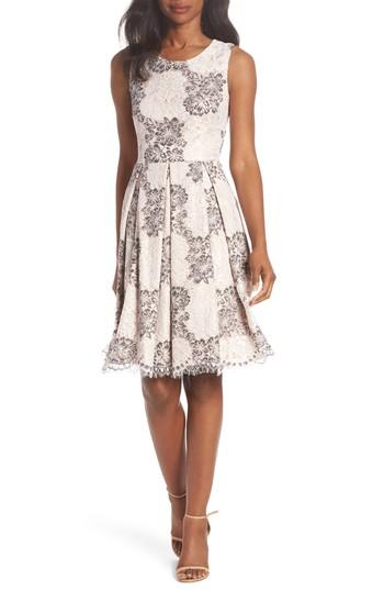 Women's Eliza J Sleeveless Lace Fit & Flare Dress - Beige