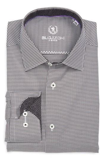 Men's Bugatchi Trim Fit Houndstooth Dress Shirt - Black