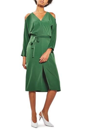 Women's Topshop Cutout Cold Shoulder Dress Us (fits Like 14) - Green