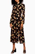 Women's Topshop Autumn Floral Midi Dress Us (fits Like 0) - Black