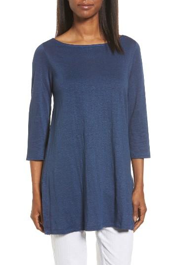 Women's Eileen Fisher Bateau Neck Organic Linen Tunic - Blue