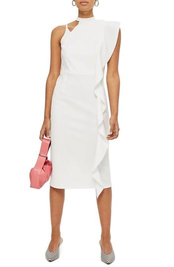 Women's Topshop Asymmetrical Ruffle Midi Dress Us (fits Like 0) - Ivory