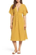 Women's Lost + Wander Poppy Button Front Midi Dress - Yellow